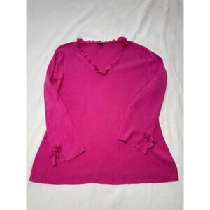 Ann Taylor pink ruffle V neck Med silk/cotton/cash blend office feminine